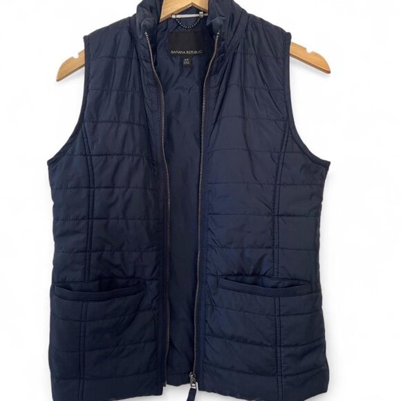 Banana Republic Quilted Vest XS Navy Blue Zip Puffer Warm Minimalist Outdoor - Picture 5 of 8